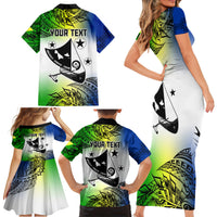 Personalised Malampa Day Family Matching Short Sleeve Bodycon Dress and Hawaiian Shirt Malampa Emblem Gradient Style - Wonder Print Shop