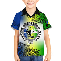 Personalised Malampa Day Family Matching Short Sleeve Bodycon Dress and Hawaiian Shirt Malampa Emblem Gradient Style - Wonder Print Shop