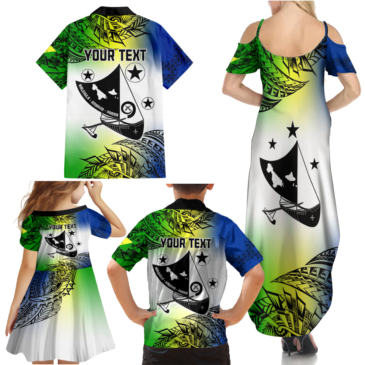 Personalised Malampa Day Family Matching Summer Maxi Dress and Hawaiian Shirt Malampa Emblem Gradient Style - Wonder Print Shop