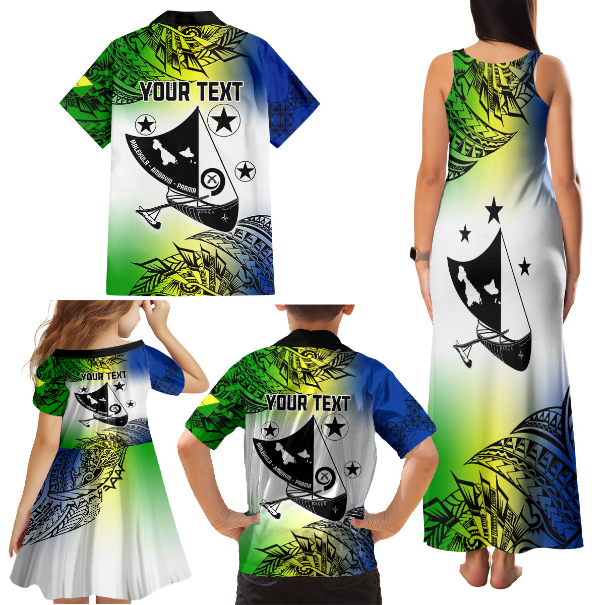 Personalised Malampa Day Family Matching Tank Maxi Dress and Hawaiian Shirt Malampa Emblem Gradient Style - Wonder Print Shop