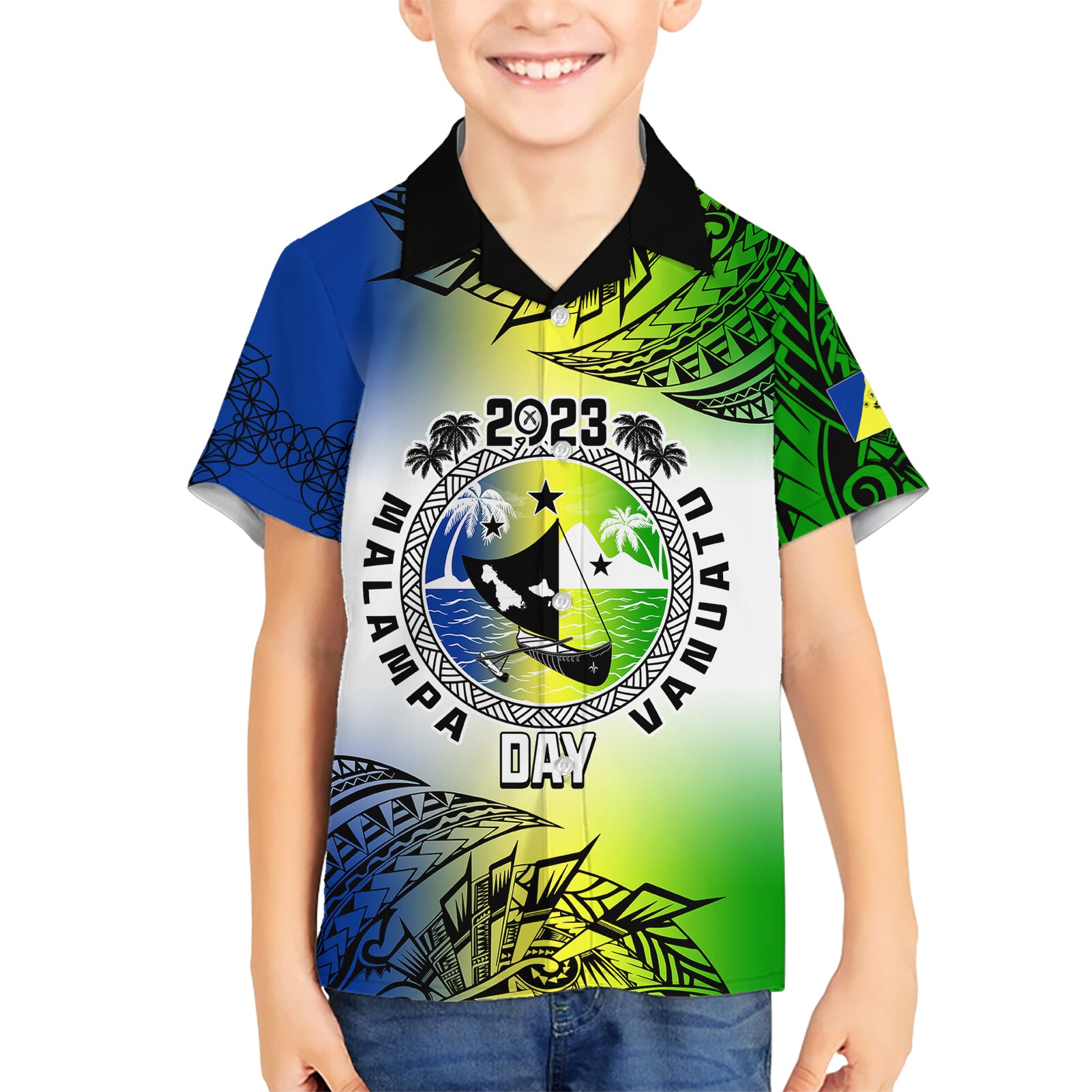 Personalised Malampa Day Kid Hawaiian Shirt Malampa Emblem Gradient Style - Wonder Print Shop
