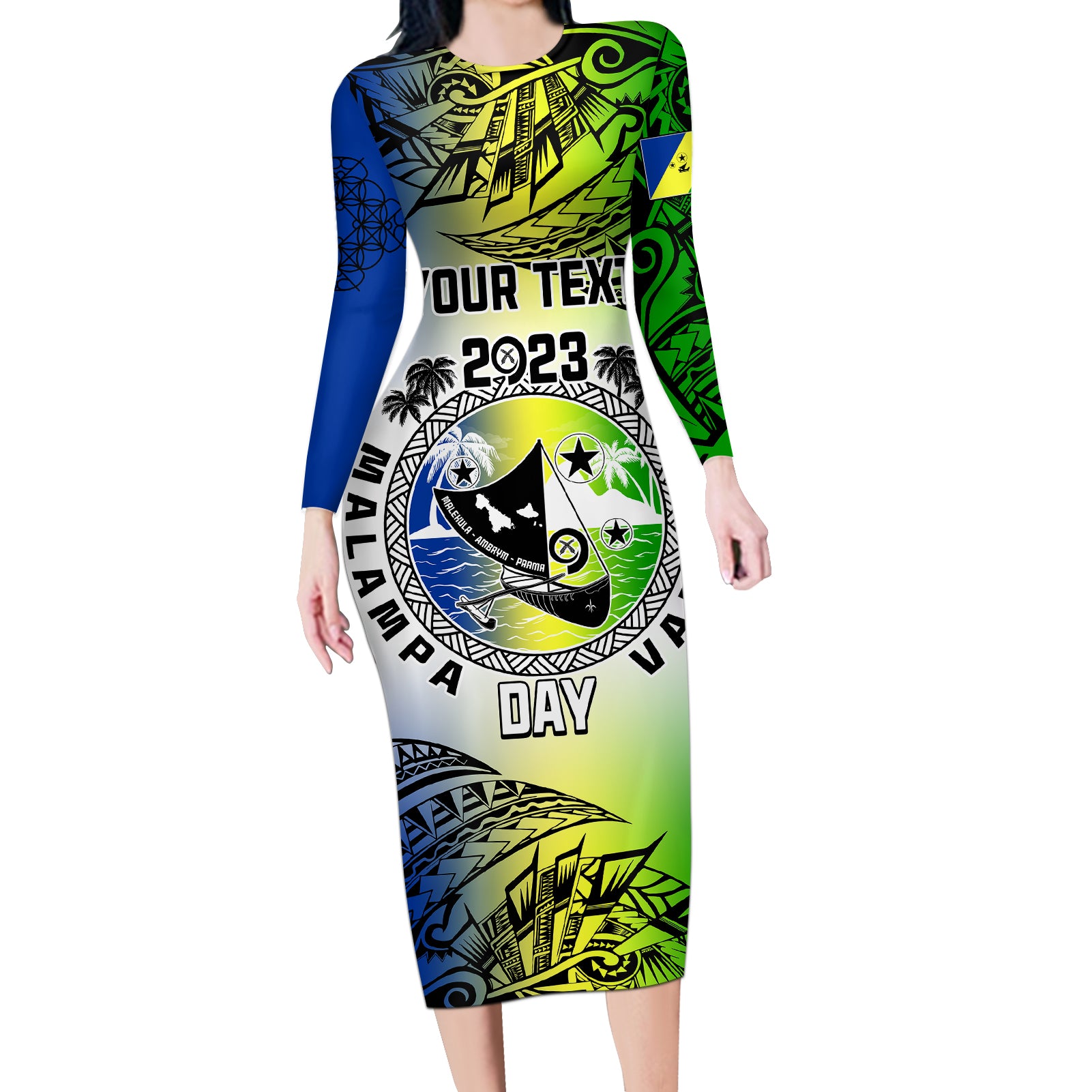 Personalised Malampa Day Long Sleeve Bodycon Dress Malampa Emblem Gradient Style - Wonder Print Shop