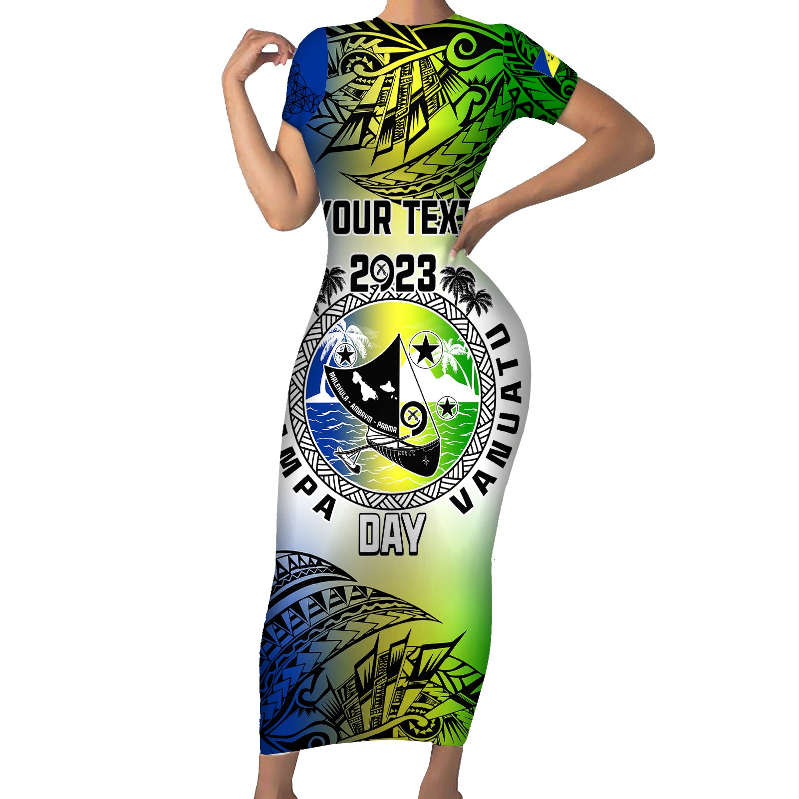 Personalised Malampa Day Short Sleeve Bodycon Dress Malampa Emblem Gradient Style - Wonder Print Shop