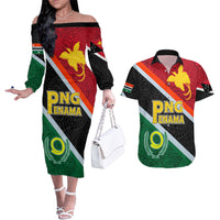Personalised Penama and Papua New Guinea Day Couples Matching Off The Shoulder Long Sleeve Dress and Hawaiian Shirt Emblem Mix Style LT7 - Wonder Print Shop