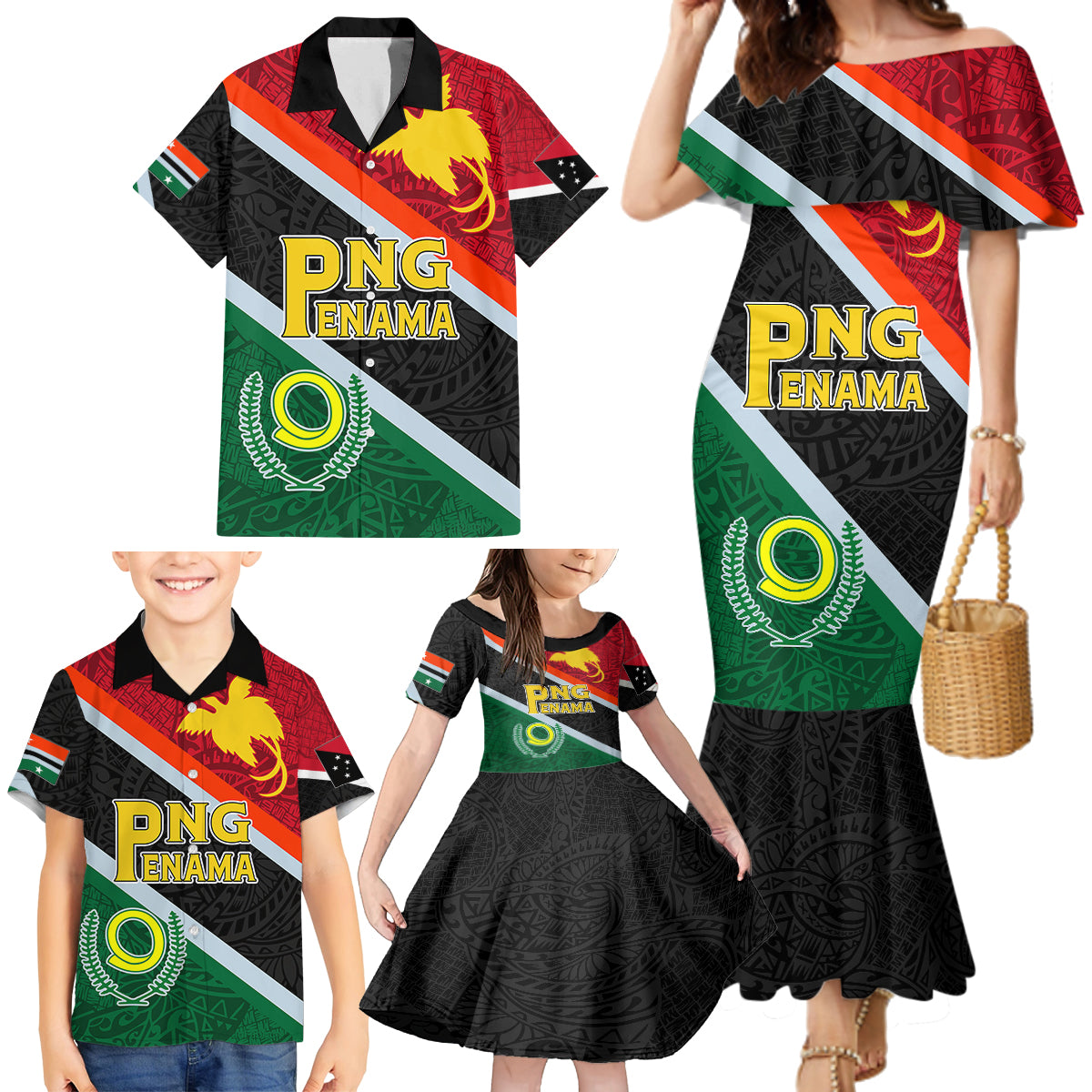 Personalised Penama and Papua New Guinea Day Family Matching Mermaid Dress and Hawaiian Shirt Emblem Mix Style LT7 - Wonder Print Shop