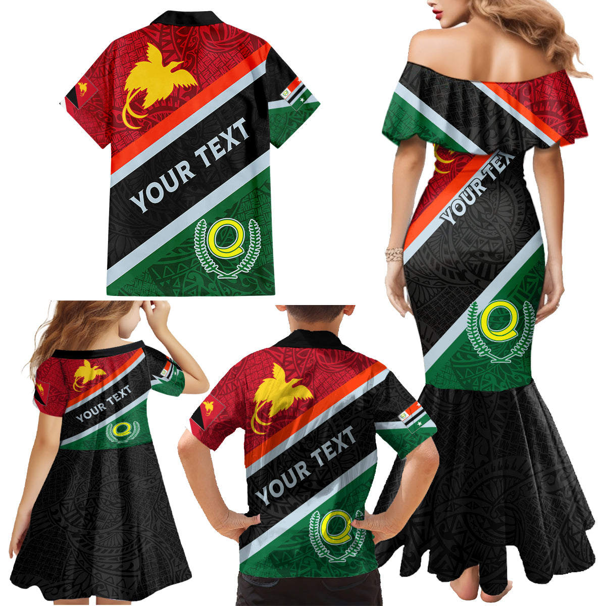 Personalised Penama and Papua New Guinea Day Family Matching Mermaid Dress and Hawaiian Shirt Emblem Mix Style LT7 - Wonder Print Shop