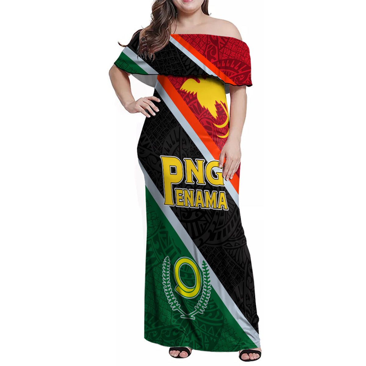 Personalised Penama and Papua New Guinea Day Family Matching Off Shoulder Maxi Dress and Hawaiian Shirt Emblem Mix Style LT7 - Wonder Print Shop