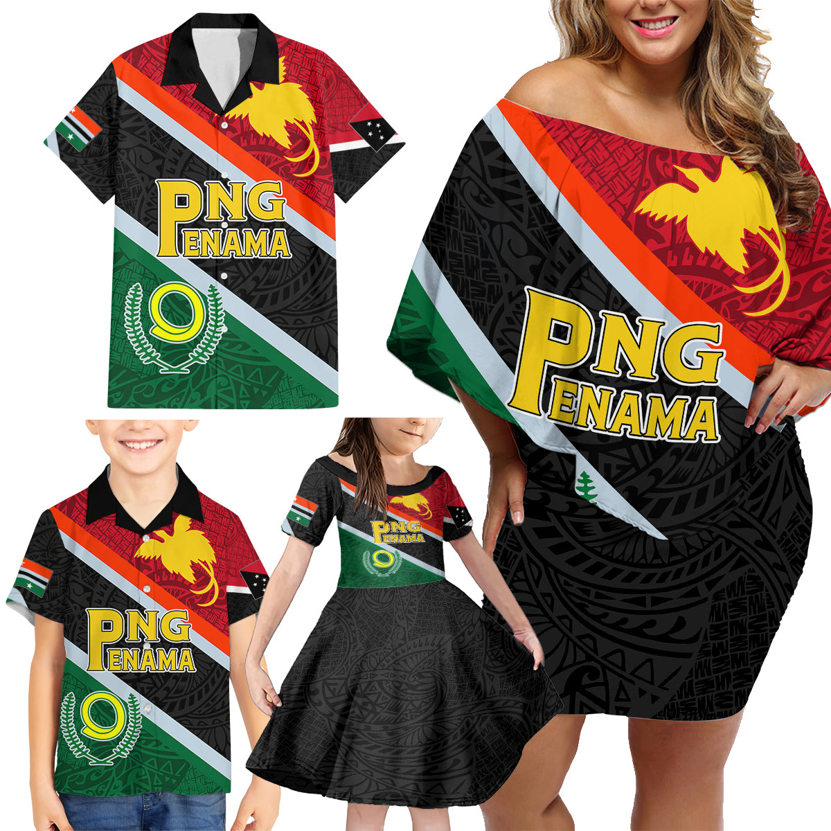 Personalised Penama and Papua New Guinea Day Family Matching Off Shoulder Short Dress and Hawaiian Shirt Emblem Mix Style LT7 - Wonder Print Shop