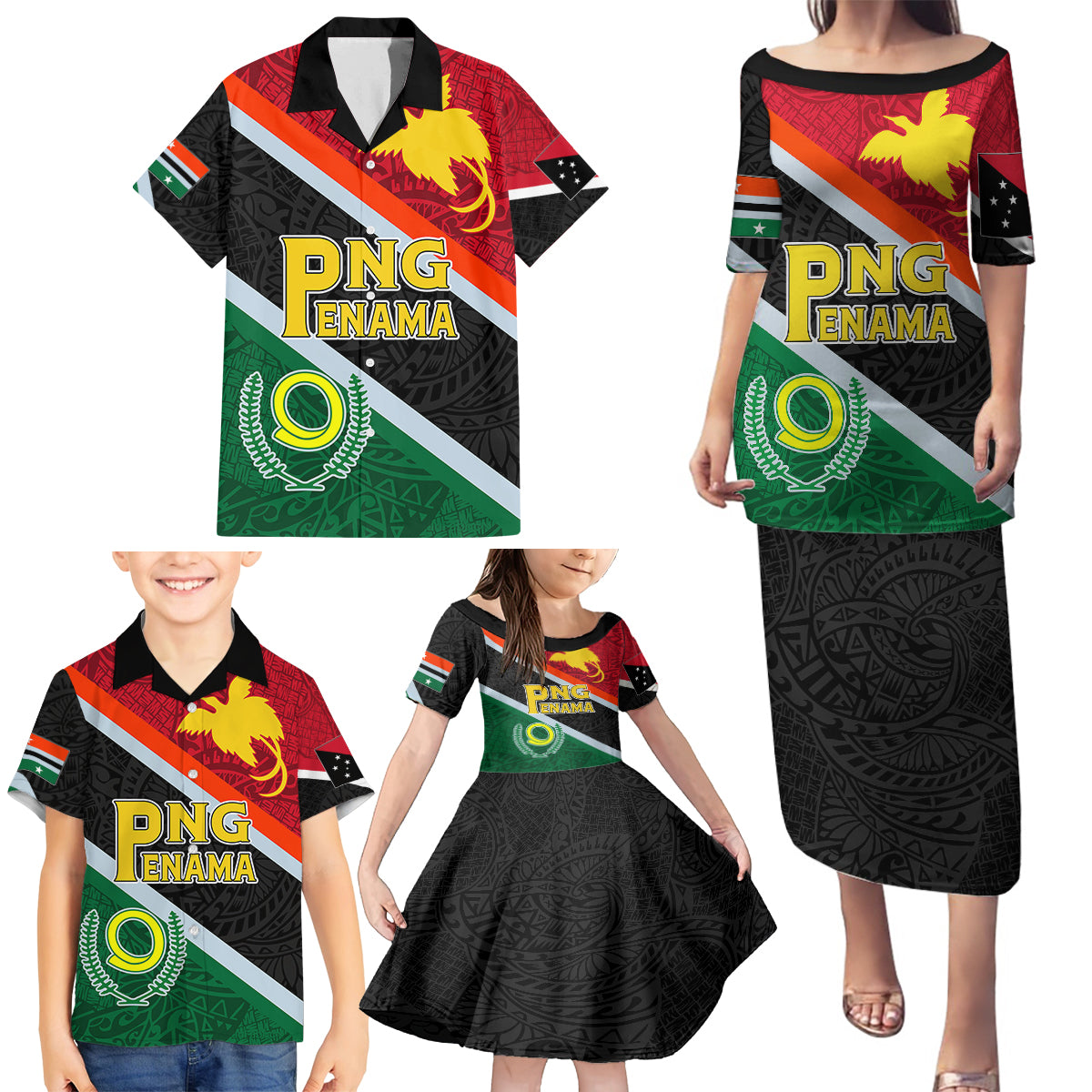 Personalised Penama and Papua New Guinea Day Family Matching Puletasi Dress and Hawaiian Shirt Emblem Mix Style - Wonder Print Shop