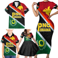 Personalised Penama and Papua New Guinea Day Family Matching Short Sleeve Bodycon Dress and Hawaiian Shirt Emblem Mix Style - Wonder Print Shop