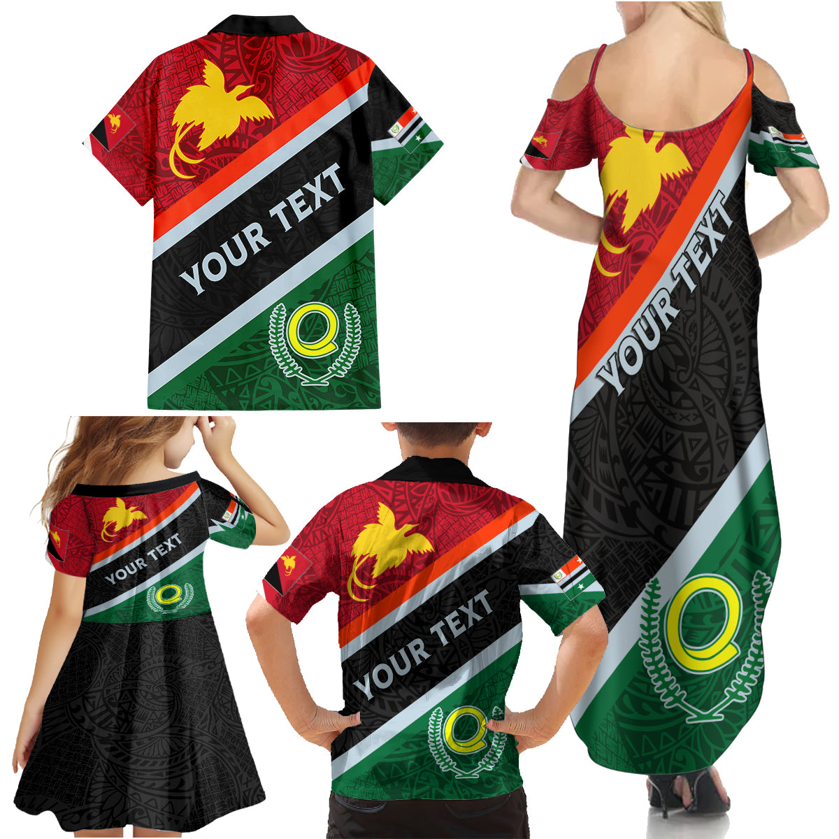 Personalised Penama and Papua New Guinea Day Family Matching Summer Maxi Dress and Hawaiian Shirt Emblem Mix Style - Wonder Print Shop