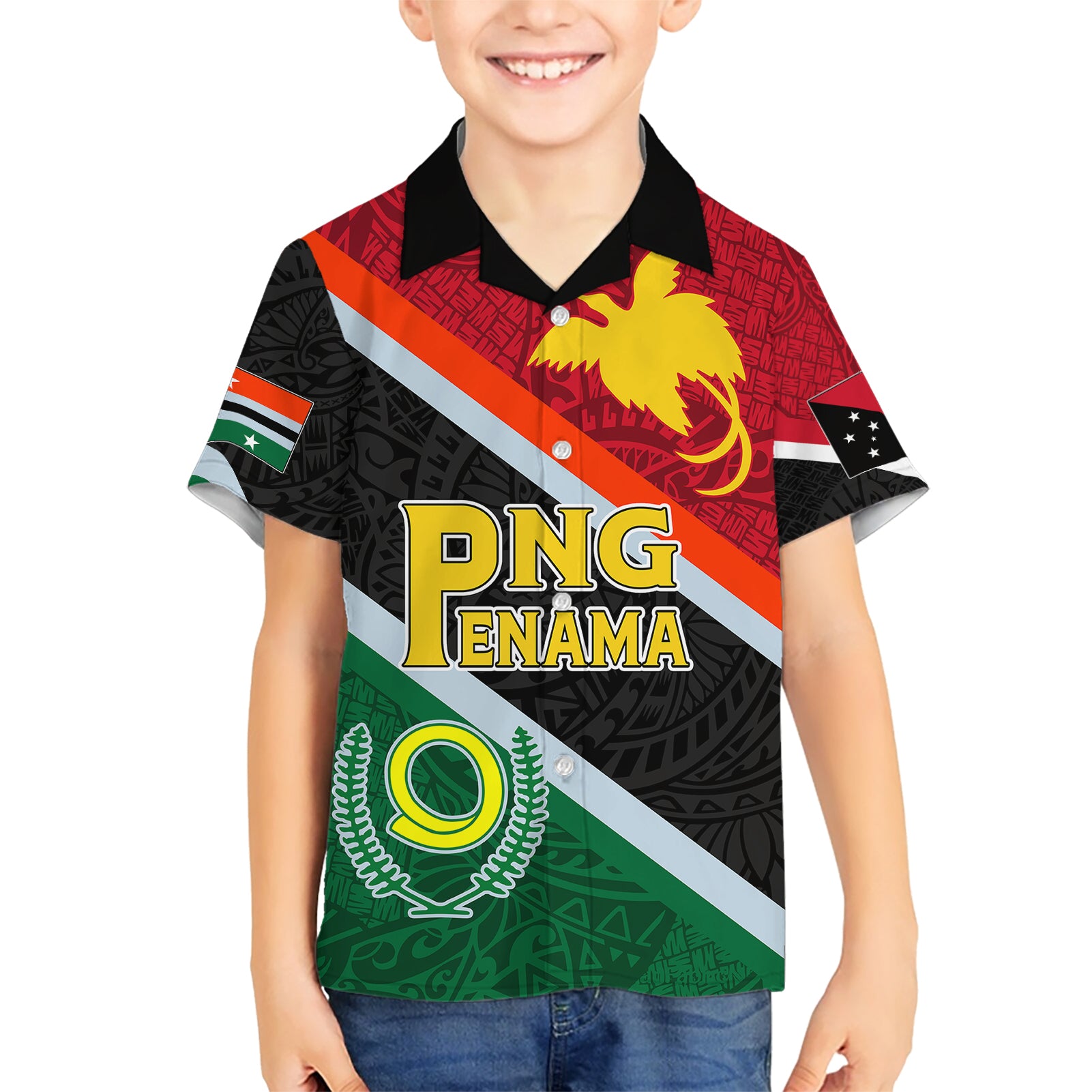 Personalised Penama and Papua New Guinea Day Kid Hawaiian Shirt Emblem Mix Style - Wonder Print Shop