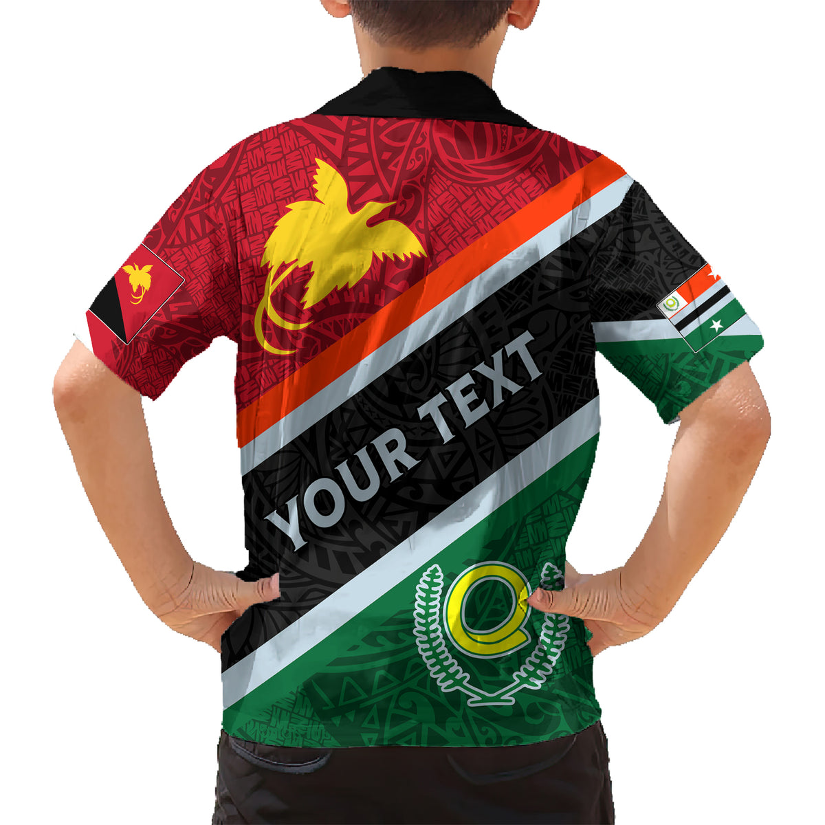 Personalised Penama and Papua New Guinea Day Kid Hawaiian Shirt Emblem Mix Style - Wonder Print Shop