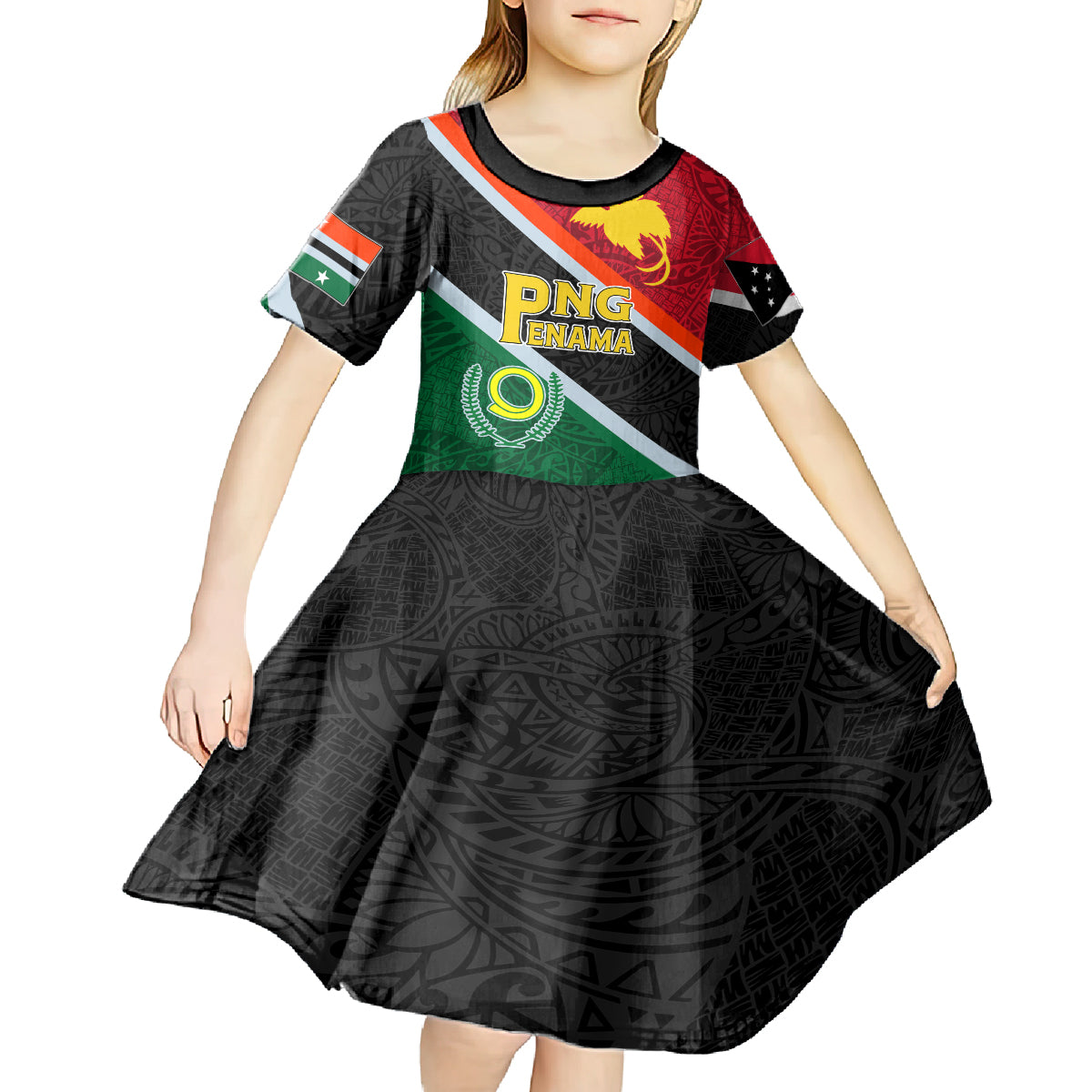 Personalised Penama and Papua New Guinea Day Kid Short Sleeve Dress Emblem Mix Style - Wonder Print Shop