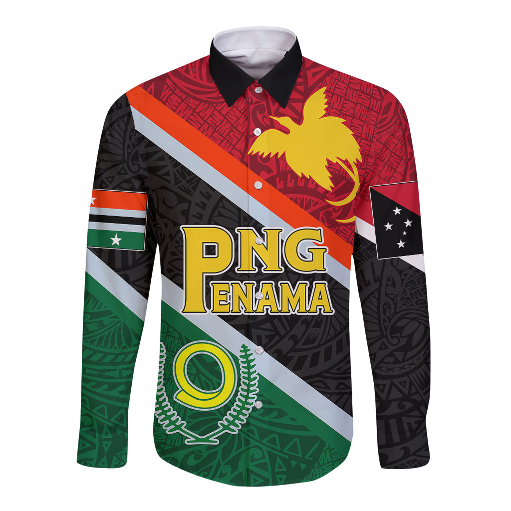 Personalised Penama and Papua New Guinea Day Long Sleeve Button Shirt Emblem Mix Style - Wonder Print Shop