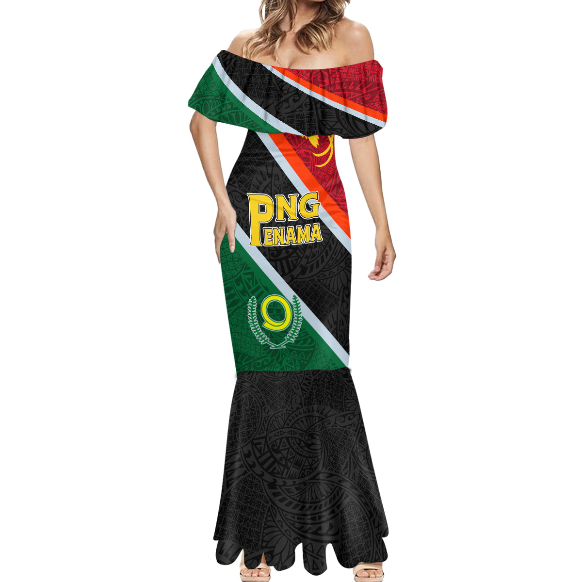 Personalised Penama and Papua New Guinea Day Mermaid Dress Emblem Mix Style - Wonder Print Shop