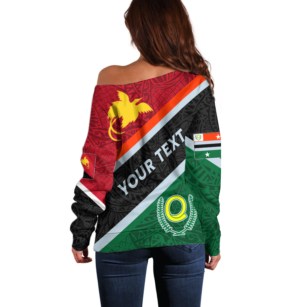 Personalised Penama and Papua New Guinea Day Off Shoulder Sweater Emblem Mix Style - Wonder Print Shop