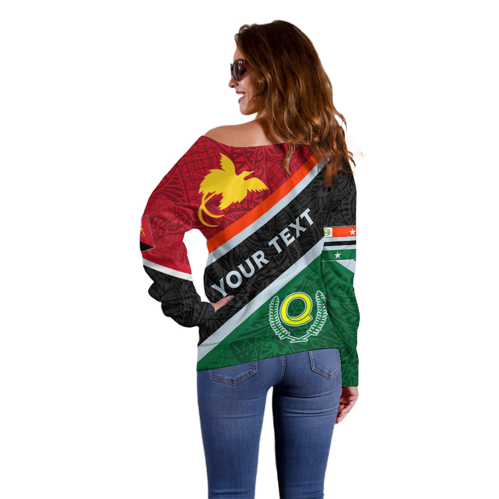 Personalised Penama and Papua New Guinea Day Off Shoulder Sweater Emblem Mix Style - Wonder Print Shop