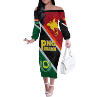 Personalised Penama and Papua New Guinea Day Off The Shoulder Long Sleeve Dress Emblem Mix Style - Wonder Print Shop