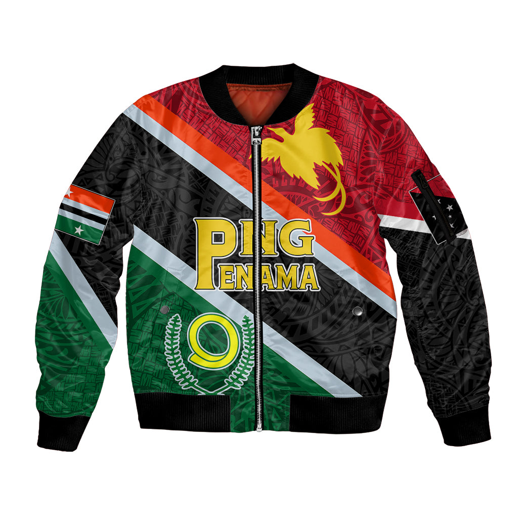 Personalised Penama and Papua New Guinea Day Sleeve Zip Bomber Jacket Emblem Mix Style - Wonder Print Shop