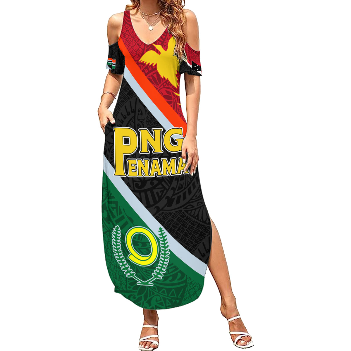 Personalised Penama and Papua New Guinea Day Summer Maxi Dress Emblem Mix Style - Wonder Print Shop