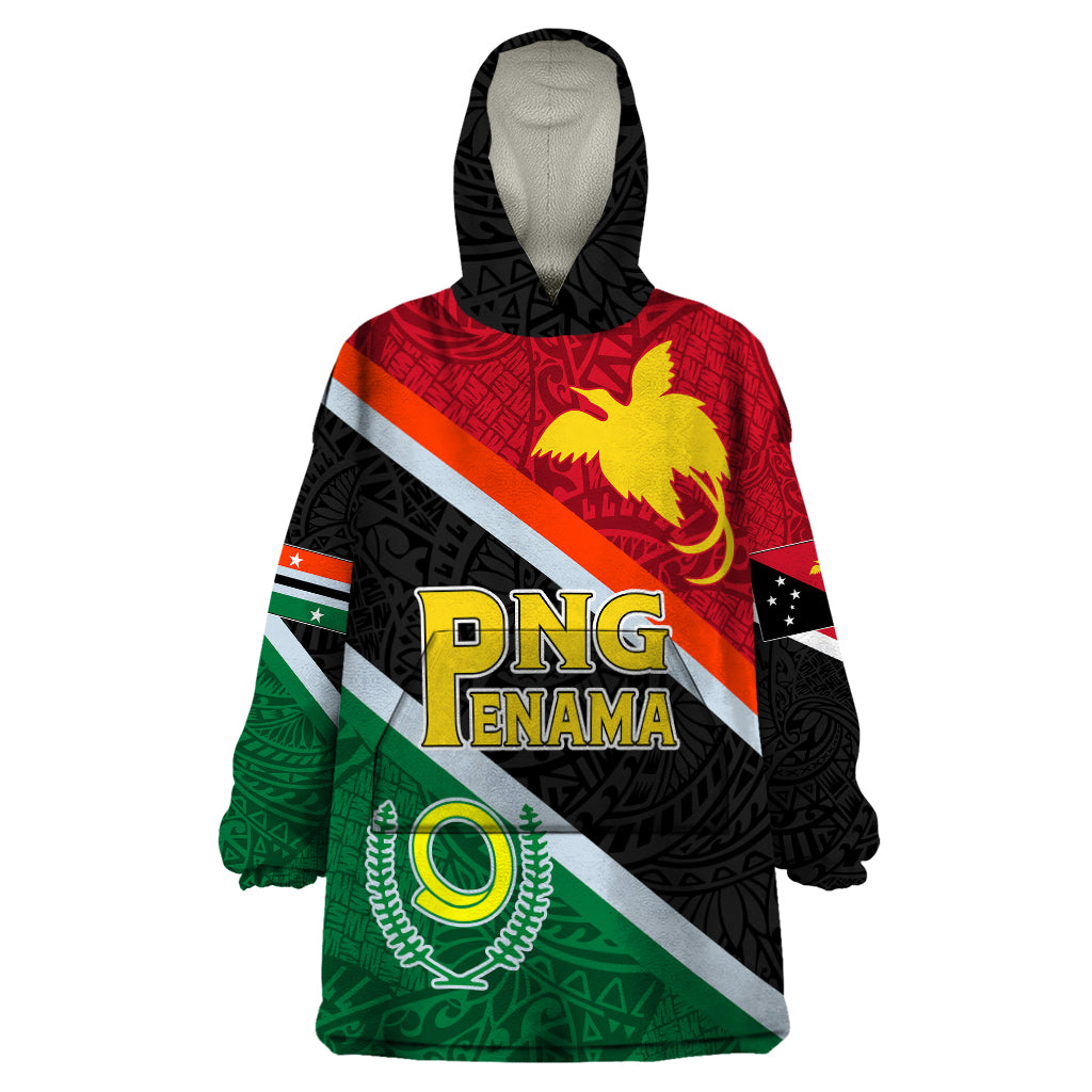 Personalised Penama and Papua New Guinea Day Wearable Blanket Hoodie Emblem Mix Style - Wonder Print Shop