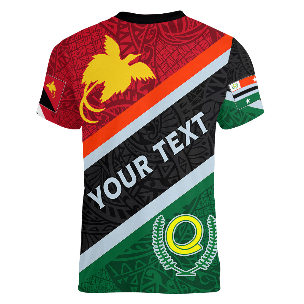 Personalised Penama and Papua New Guinea Day Women V Neck T Shirt Emblem Mix Style - Wonder Print Shop