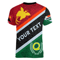 Personalised Penama and Papua New Guinea Day Women V Neck T Shirt Emblem Mix Style - Wonder Print Shop