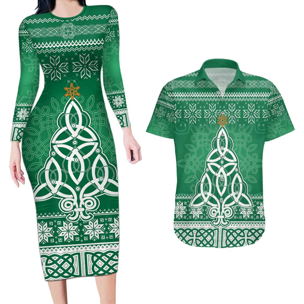 Christmas Ireland Celtic Couples Matching Long Sleeve Bodycon Dress and Hawaiian Shirt Special Xmas Tree - Wonder Print Shop
