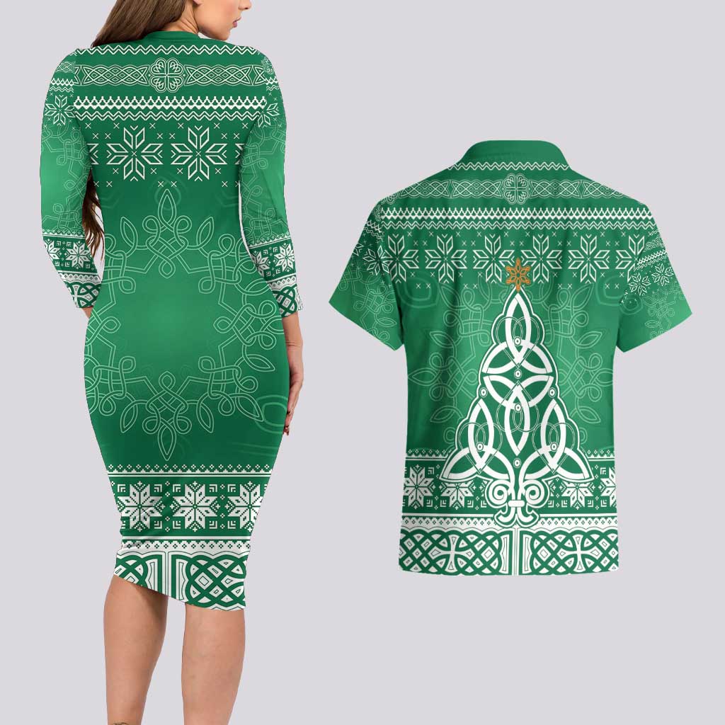 Christmas Ireland Celtic Couples Matching Long Sleeve Bodycon Dress and Hawaiian Shirt Special Xmas Tree - Wonder Print Shop