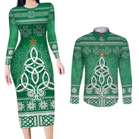 Christmas Ireland Celtic Couples Matching Long Sleeve Bodycon Dress and Long Sleeve Button Shirt Special Xmas Tree - Wonder Print Shop
