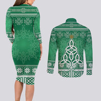 Christmas Ireland Celtic Couples Matching Long Sleeve Bodycon Dress and Long Sleeve Button Shirt Special Xmas Tree - Wonder Print Shop