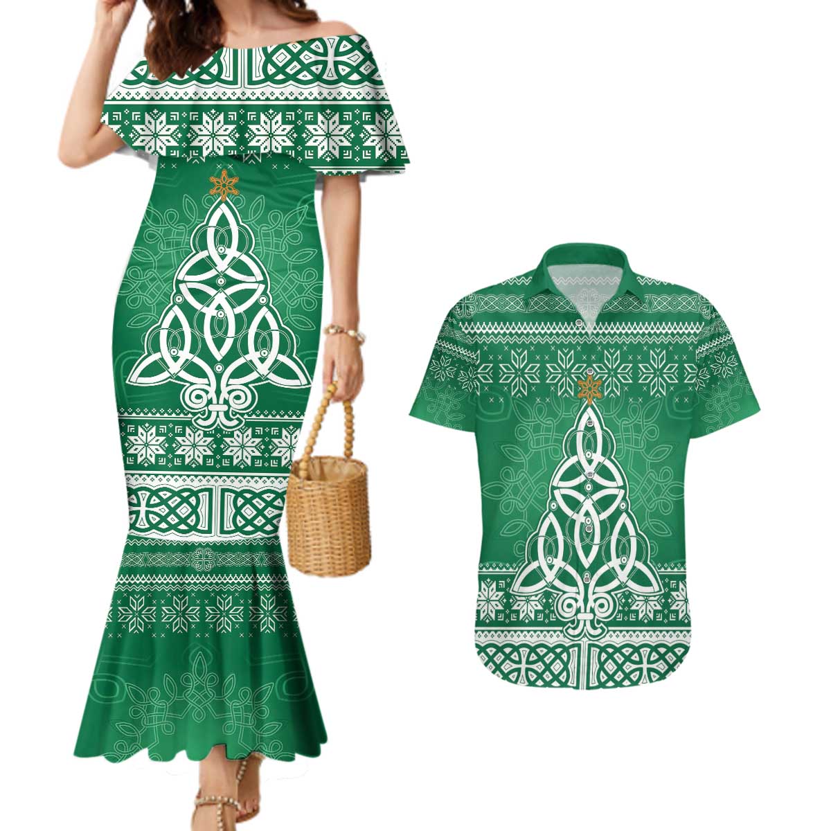 Christmas Ireland Celtic Couples Matching Mermaid Dress and Hawaiian Shirt Special Xmas Tree - Wonder Print Shop