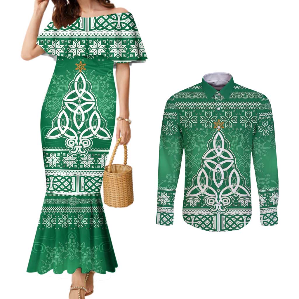 Christmas Ireland Celtic Couples Matching Mermaid Dress and Long Sleeve Button Shirt Special Xmas Tree - Wonder Print Shop