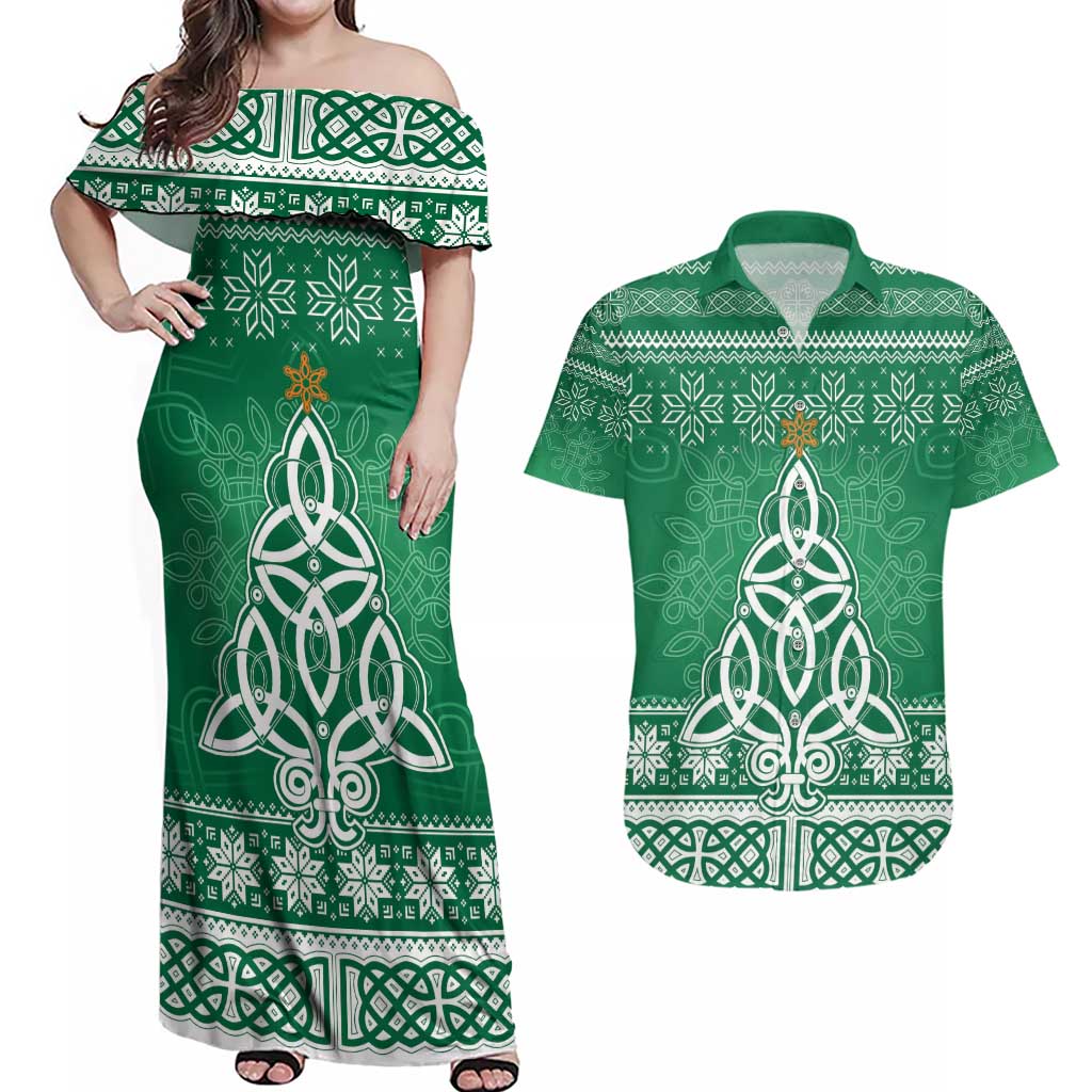 Christmas Ireland Celtic Couples Matching Off Shoulder Maxi Dress and Hawaiian Shirt Special Xmas Tree - Wonder Print Shop