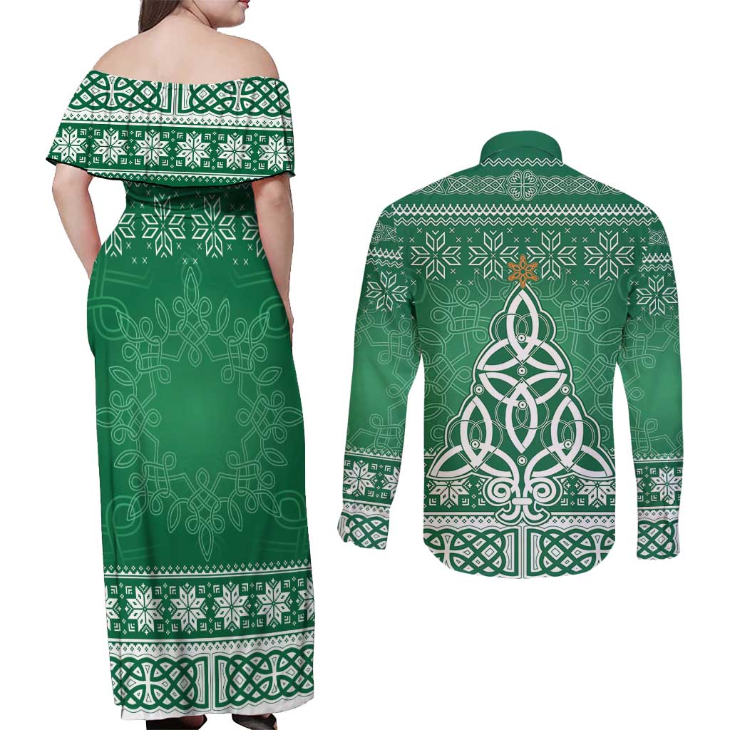 Christmas Ireland Celtic Couples Matching Off Shoulder Maxi Dress and Long Sleeve Button Shirt Special Xmas Tree - Wonder Print Shop
