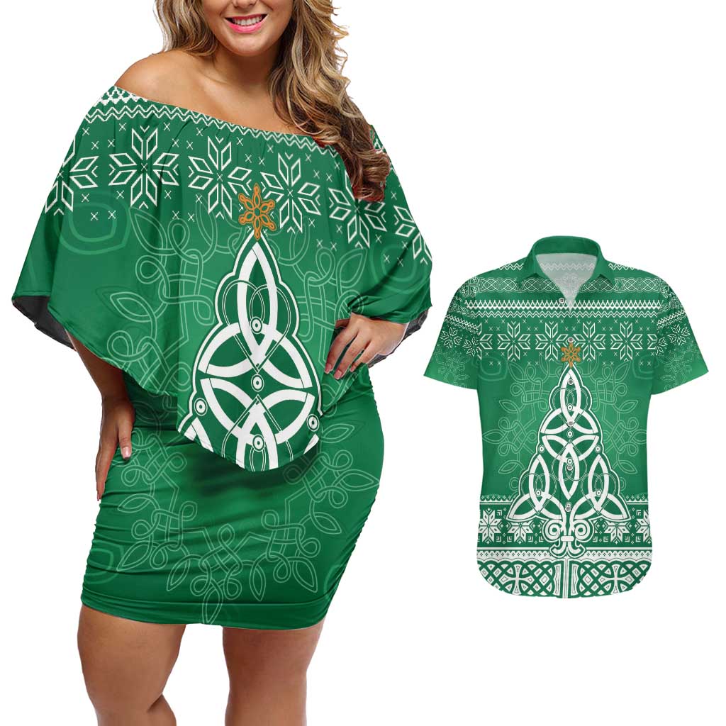 Christmas Ireland Celtic Couples Matching Off Shoulder Short Dress and Hawaiian Shirt Special Xmas Tree - Wonder Print Shop