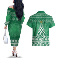 Christmas Ireland Celtic Couples Matching Off The Shoulder Long Sleeve Dress and Hawaiian Shirt Special Xmas Tree - Wonder Print Shop