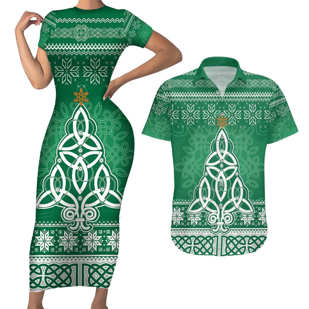 Christmas Ireland Celtic Couples Matching Short Sleeve Bodycon Dress and Hawaiian Shirt Special Xmas Tree - Wonder Print Shop