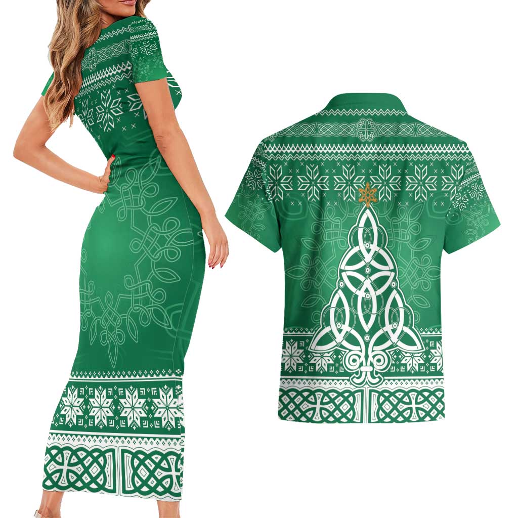 Christmas Ireland Celtic Couples Matching Short Sleeve Bodycon Dress and Hawaiian Shirt Special Xmas Tree - Wonder Print Shop