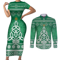Christmas Ireland Celtic Couples Matching Short Sleeve Bodycon Dress and Long Sleeve Button Shirt Special Xmas Tree - Wonder Print Shop