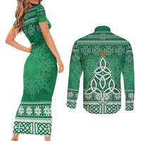 Christmas Ireland Celtic Couples Matching Short Sleeve Bodycon Dress and Long Sleeve Button Shirt Special Xmas Tree - Wonder Print Shop