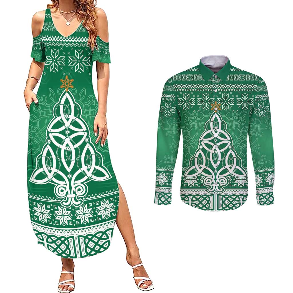 Christmas Ireland Celtic Couples Matching Summer Maxi Dress and Long Sleeve Button Shirt Special Xmas Tree - Wonder Print Shop
