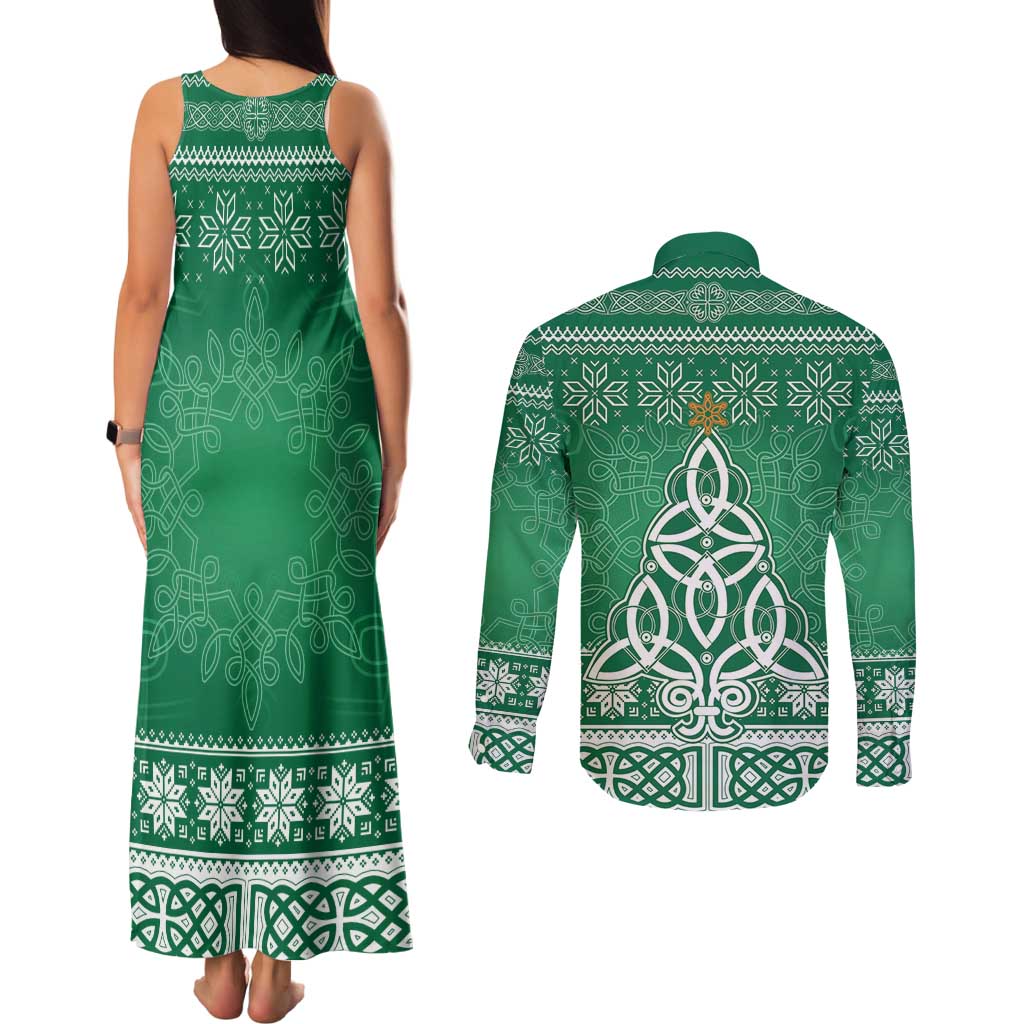 Christmas Ireland Celtic Couples Matching Tank Maxi Dress and Long Sleeve Button Shirt Special Xmas Tree - Wonder Print Shop