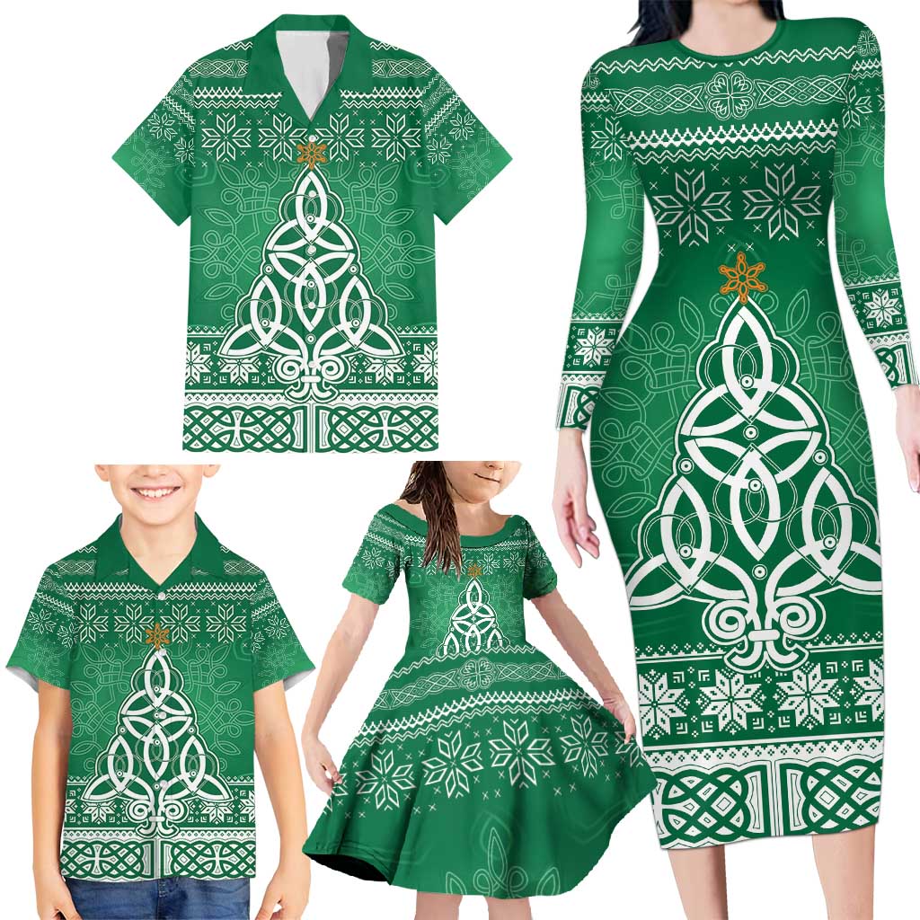 Christmas Ireland Celtic Family Matching Long Sleeve Bodycon Dress and Hawaiian Shirt Special Xmas Tree - Wonder Print Shop