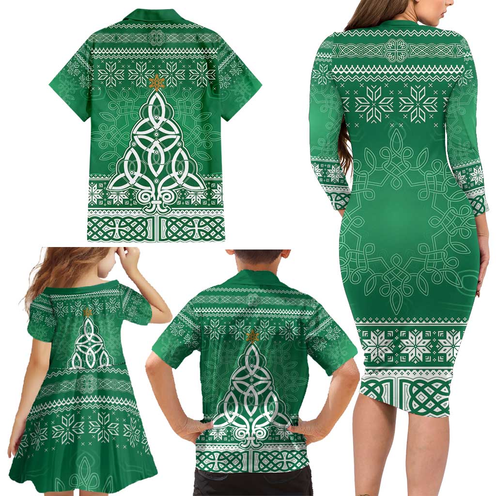 Christmas Ireland Celtic Family Matching Long Sleeve Bodycon Dress and Hawaiian Shirt Special Xmas Tree - Wonder Print Shop