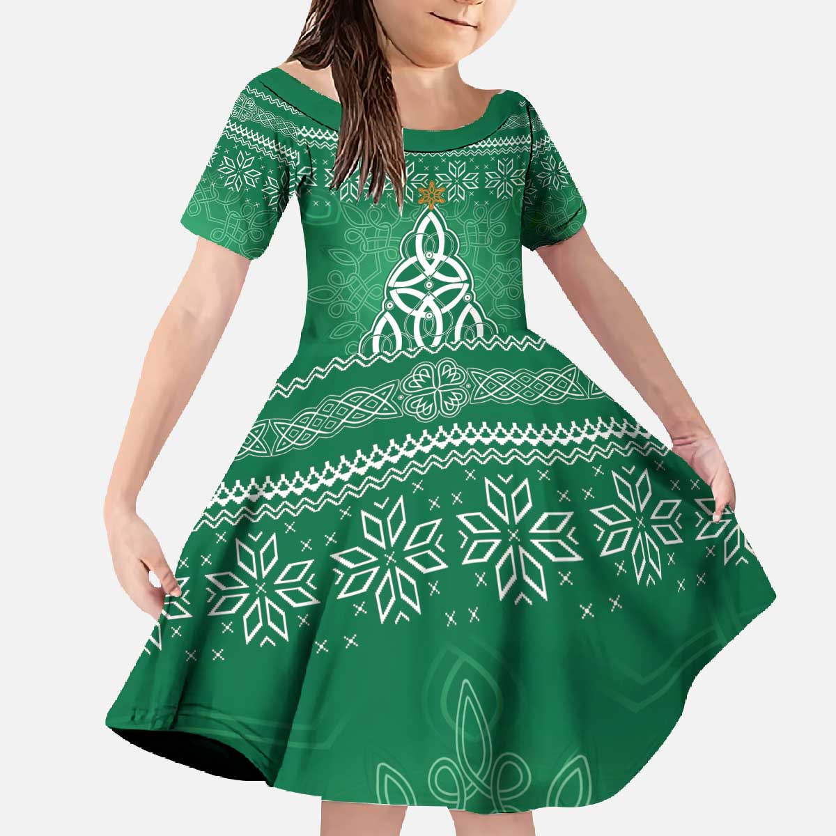 Christmas Ireland Celtic Family Matching Off The Shoulder Long Sleeve Dress and Hawaiian Shirt Special Xmas Tree - Wonder Print Shop