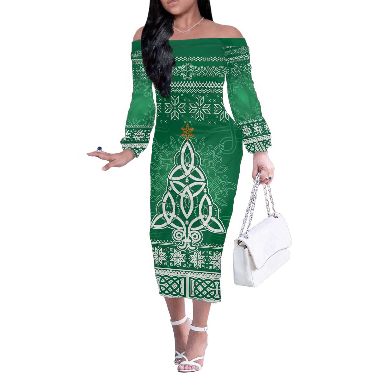 Christmas Ireland Celtic Family Matching Off The Shoulder Long Sleeve Dress and Hawaiian Shirt Special Xmas Tree - Wonder Print Shop