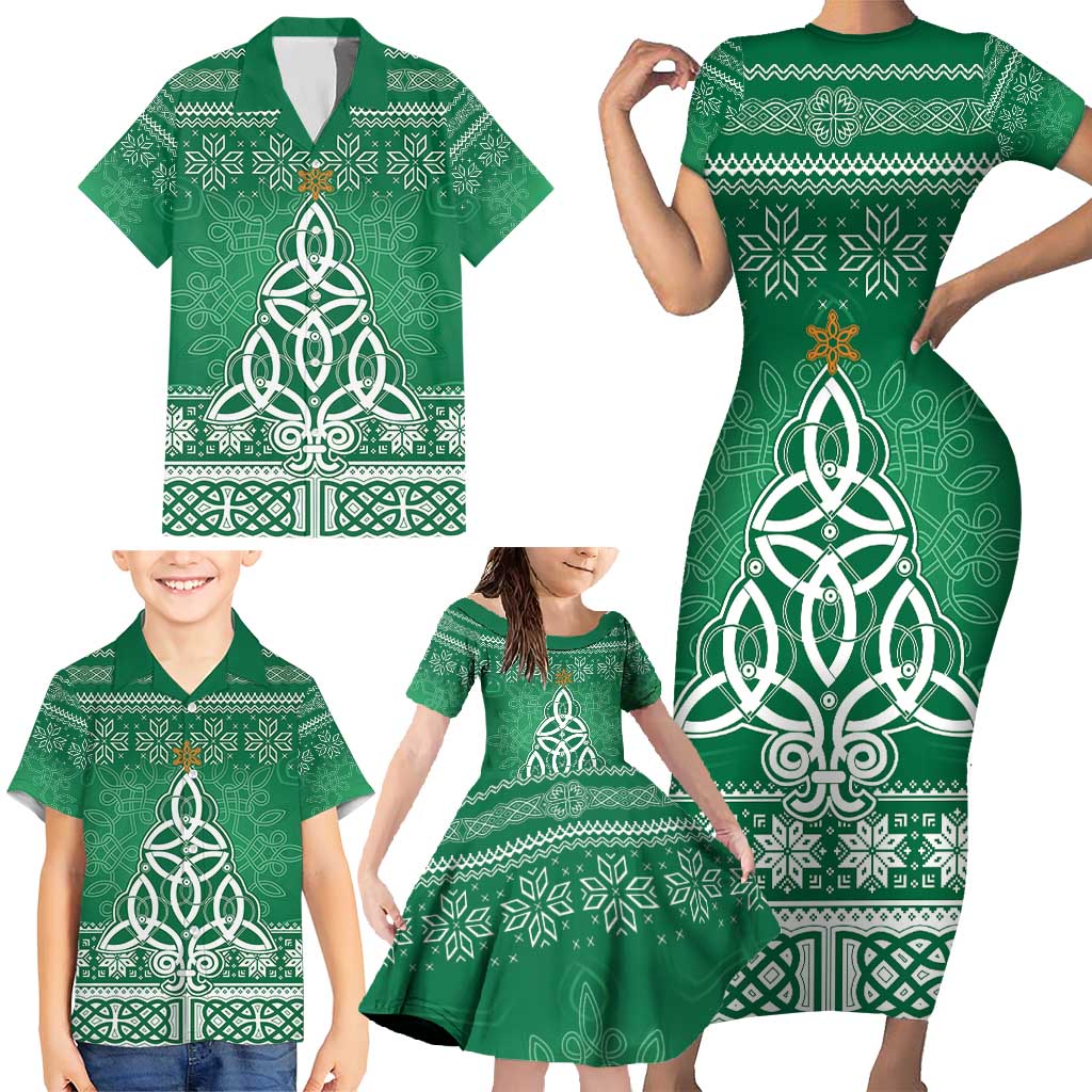 Christmas Ireland Celtic Family Matching Short Sleeve Bodycon Dress and Hawaiian Shirt Special Xmas Tree - Wonder Print Shop