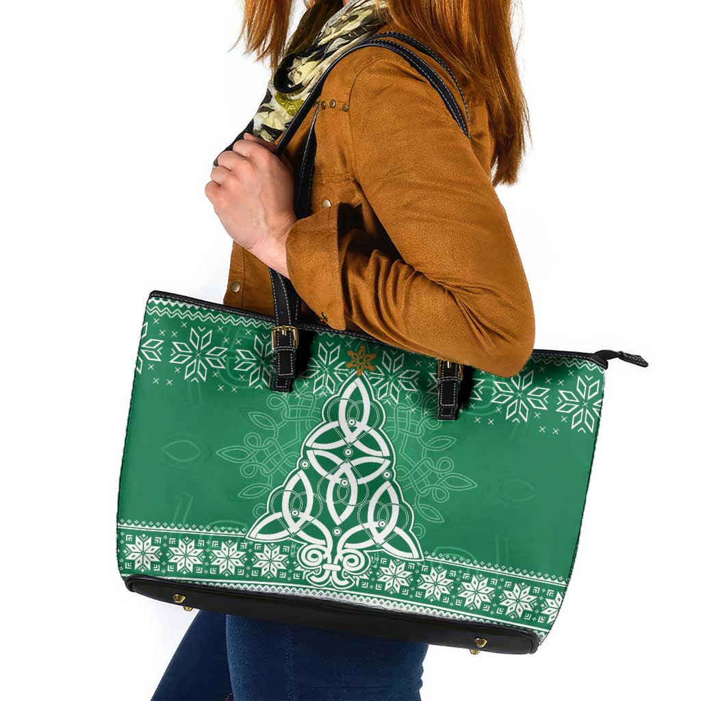Christmas Ireland Celtic Leather Tote Bag Special Xmas Tree - Wonder Print Shop